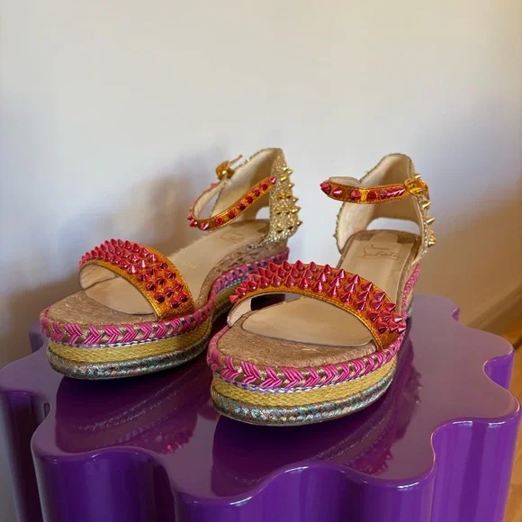 Christian Louboutin Pyraclou 60mm Espadrille Sandal, Authentic, EUC - Picture 9 of 12